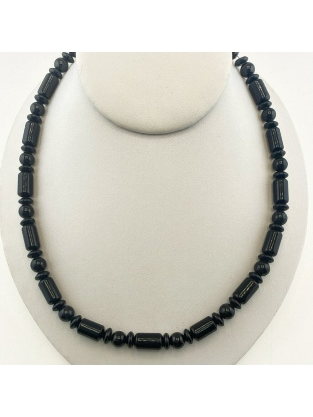 Jay King Necklace Black Onyx Polished Modern Tube Sterling Silver Beaded 925 DTR